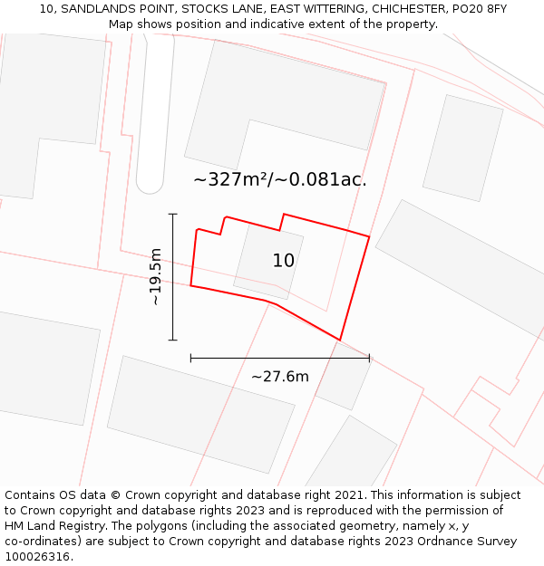 10, SANDLANDS POINT, STOCKS LANE, EAST WITTERING, CHICHESTER, PO20 8FY: Plot and title map