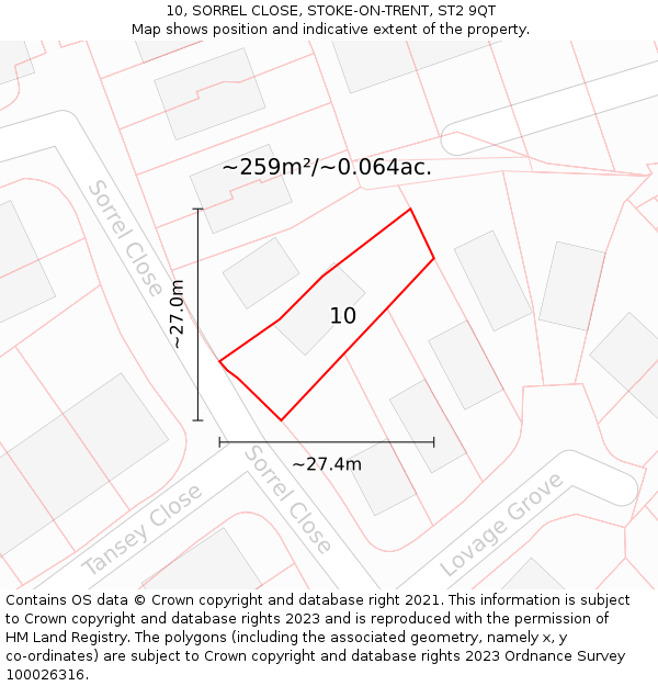 10, SORREL CLOSE, STOKE-ON-TRENT, ST2 9QT: Plot and title map