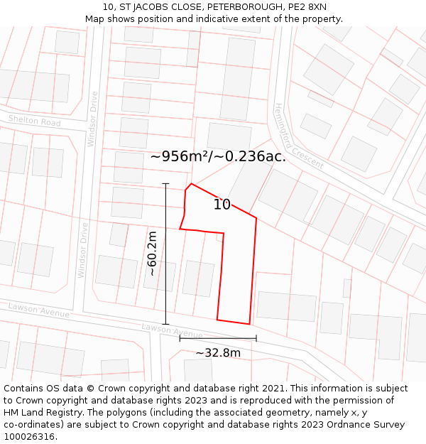 10, ST JACOBS CLOSE, PETERBOROUGH, PE2 8XN: Plot and title map