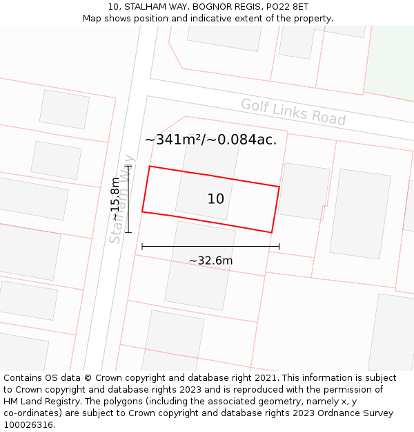 10, STALHAM WAY, BOGNOR REGIS, PO22 8ET: Plot and title map