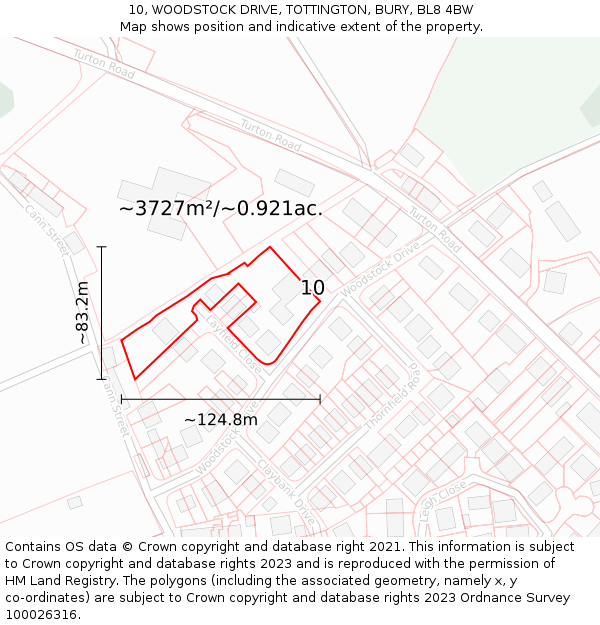 10, WOODSTOCK DRIVE, TOTTINGTON, BURY, BL8 4BW: Plot and title map