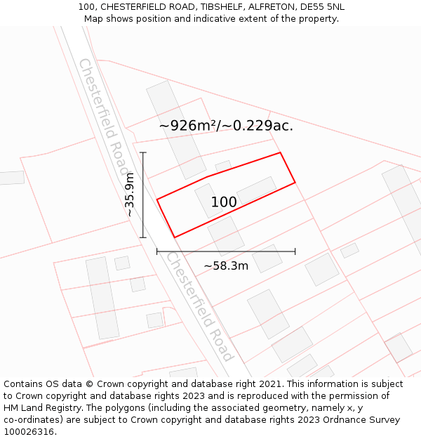 100, CHESTERFIELD ROAD, TIBSHELF, ALFRETON, DE55 5NL: Plot and title map