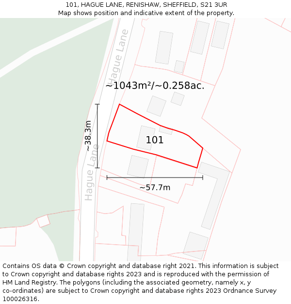 101, HAGUE LANE, RENISHAW, SHEFFIELD, S21 3UR: Plot and title map