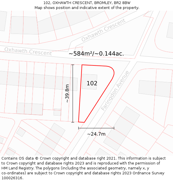 102, OXHAWTH CRESCENT, BROMLEY, BR2 8BW: Plot and title map