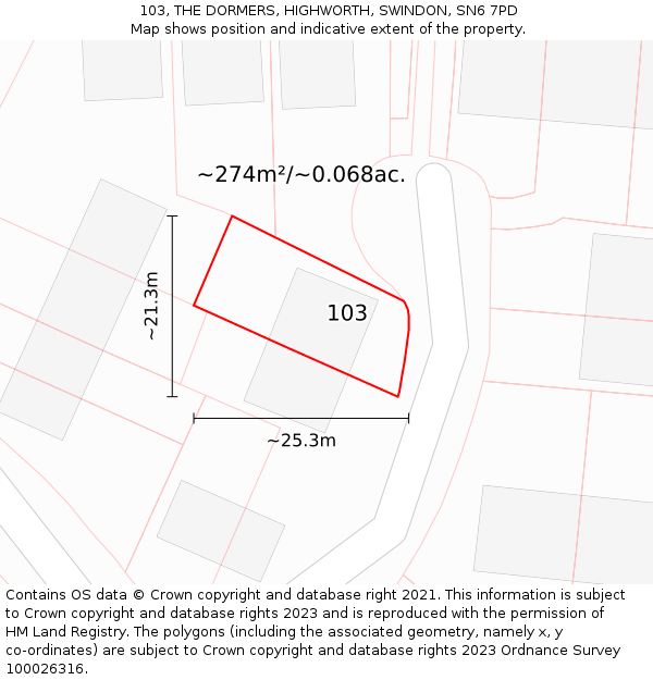 103, THE DORMERS, HIGHWORTH, SWINDON, SN6 7PD: Plot and title map