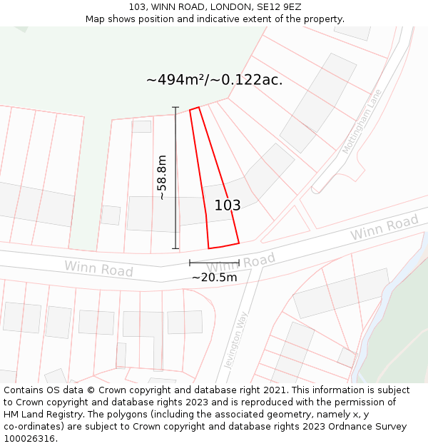 103, WINN ROAD, LONDON, SE12 9EZ: Plot and title map