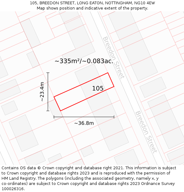 105, BREEDON STREET, LONG EATON, NOTTINGHAM, NG10 4EW: Plot and title map