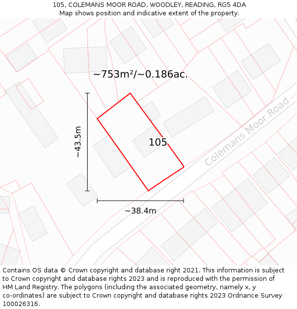 105, COLEMANS MOOR ROAD, WOODLEY, READING, RG5 4DA: Plot and title map