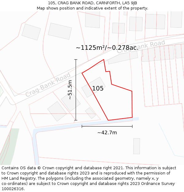 105, CRAG BANK ROAD, CARNFORTH, LA5 9JB: Plot and title map