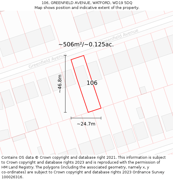 106, GREENFIELD AVENUE, WATFORD, WD19 5DQ: Plot and title map