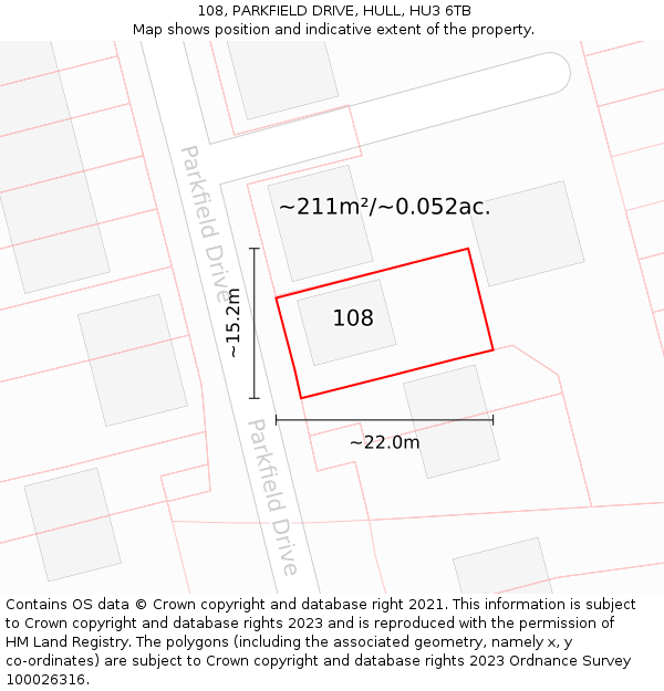 108, PARKFIELD DRIVE, HULL, HU3 6TB: Plot and title map