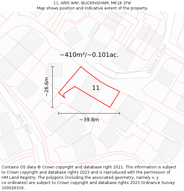 11, ARIS WAY, BUCKINGHAM, MK18 1FW: Plot and title map