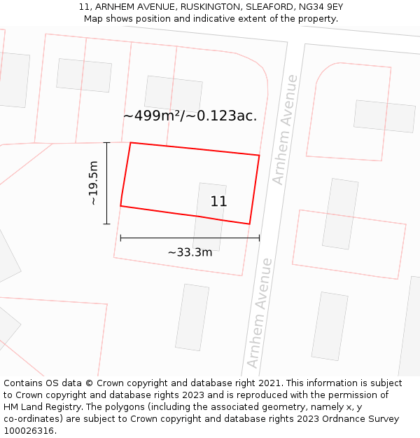 11, ARNHEM AVENUE, RUSKINGTON, SLEAFORD, NG34 9EY: Plot and title map