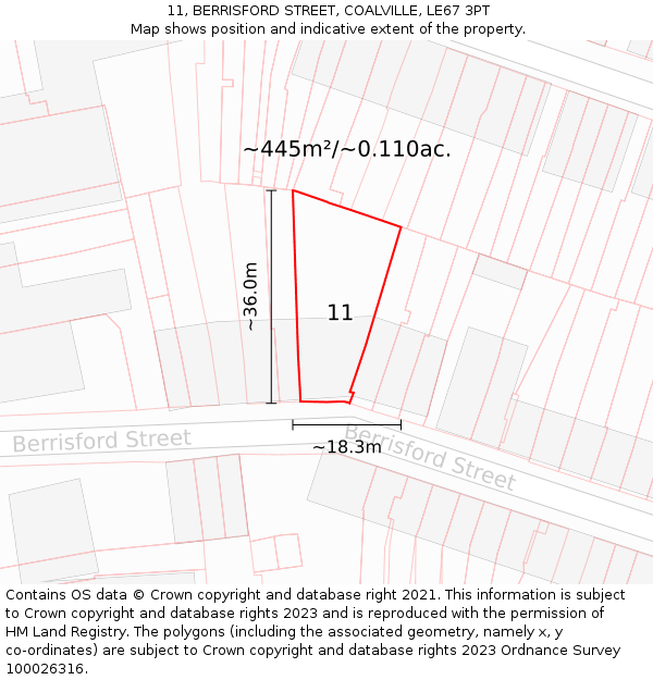 11, BERRISFORD STREET, COALVILLE, LE67 3PT: Plot and title map