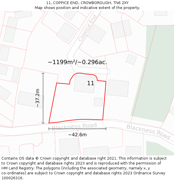 11, COPPICE END, CROWBOROUGH, TN6 2XY: Plot and title map