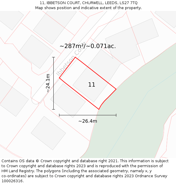 11, IBBETSON COURT, CHURWELL, LEEDS, LS27 7TQ: Plot and title map