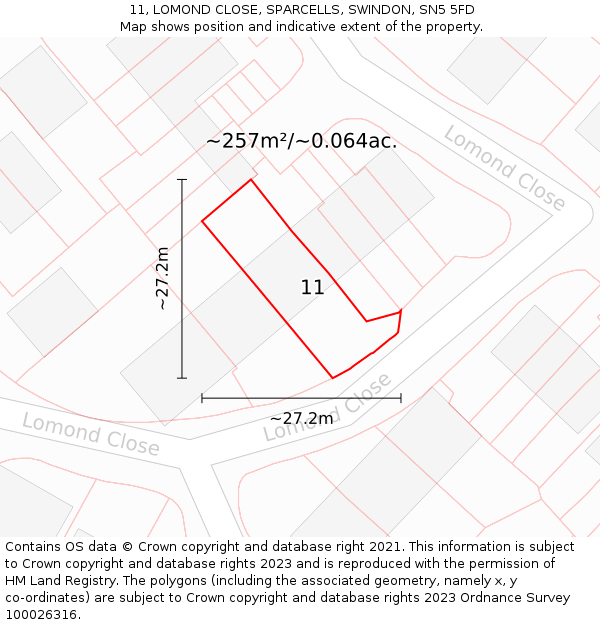 11, LOMOND CLOSE, SPARCELLS, SWINDON, SN5 5FD: Plot and title map