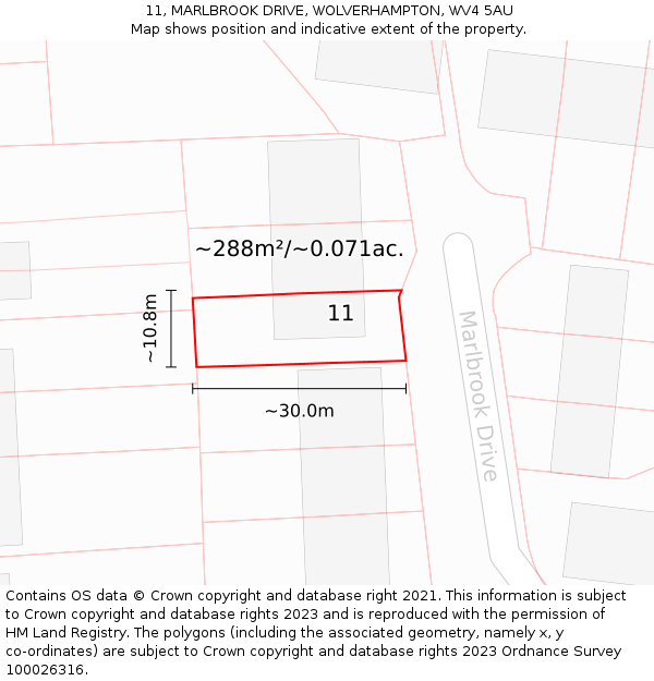 11, MARLBROOK DRIVE, WOLVERHAMPTON, WV4 5AU: Plot and title map