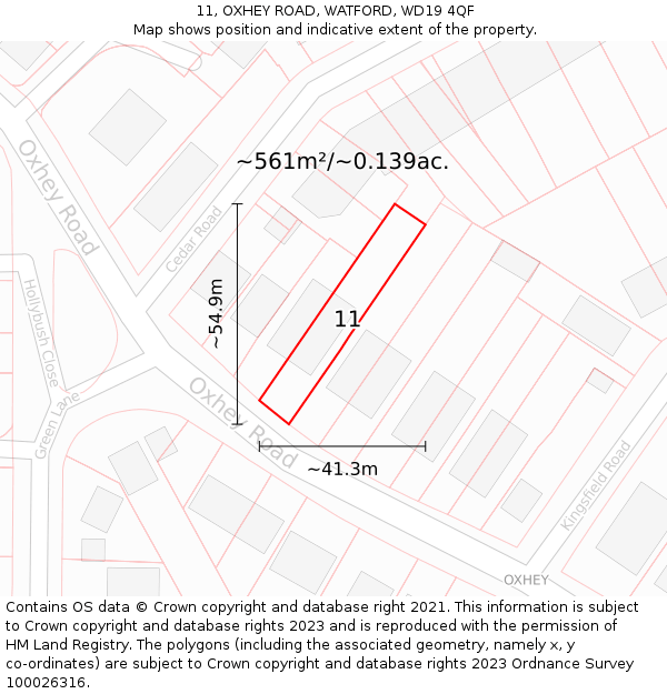 11, OXHEY ROAD, WATFORD, WD19 4QF: Plot and title map