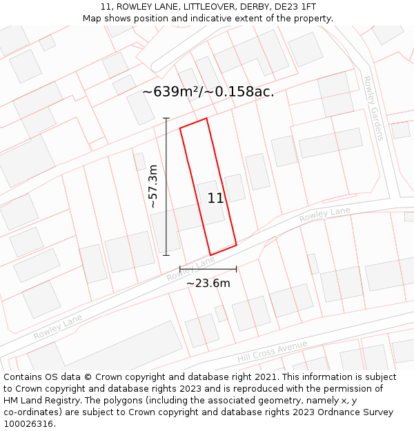 11, ROWLEY LANE, LITTLEOVER, DERBY, DE23 1FT: Plot and title map