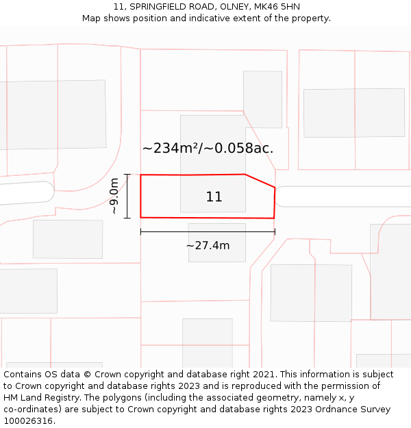 11, SPRINGFIELD ROAD, OLNEY, MK46 5HN: Plot and title map