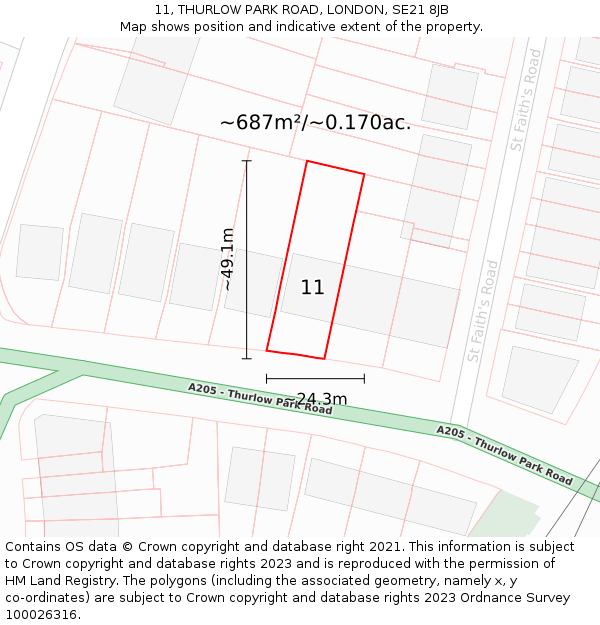 11, THURLOW PARK ROAD, LONDON, SE21 8JB: Plot and title map