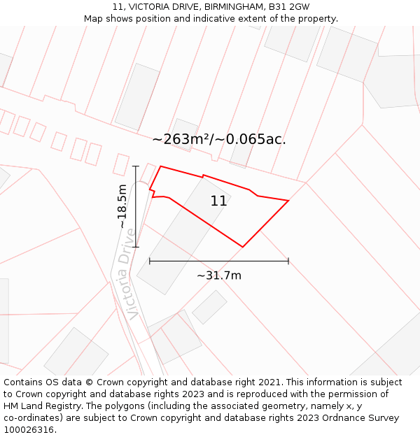 11, VICTORIA DRIVE, BIRMINGHAM, B31 2GW: Plot and title map