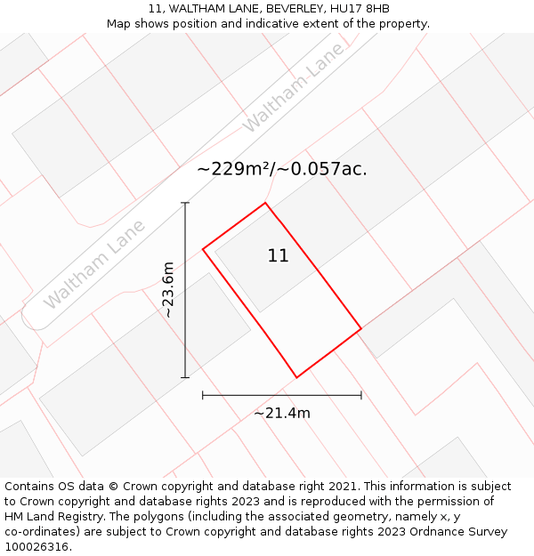 11, WALTHAM LANE, BEVERLEY, HU17 8HB: Plot and title map