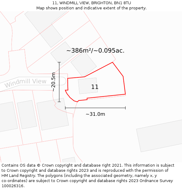 11, WINDMILL VIEW, BRIGHTON, BN1 8TU: Plot and title map