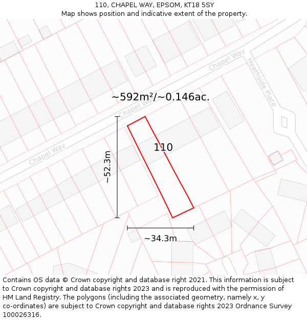 110, CHAPEL WAY, EPSOM, KT18 5SY: Plot and title map