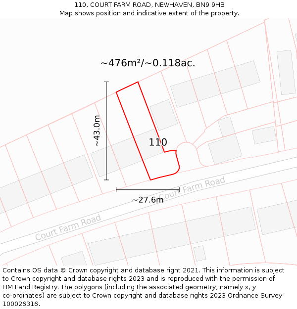 110, COURT FARM ROAD, NEWHAVEN, BN9 9HB: Plot and title map