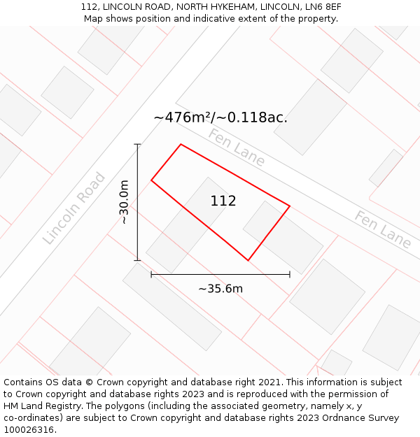 112, LINCOLN ROAD, NORTH HYKEHAM, LINCOLN, LN6 8EF: Plot and title map