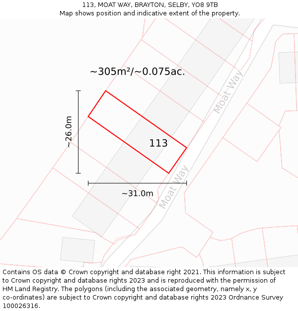 113, MOAT WAY, BRAYTON, SELBY, YO8 9TB: Plot and title map