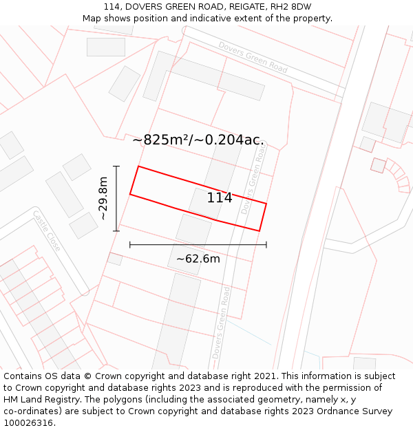 114, DOVERS GREEN ROAD, REIGATE, RH2 8DW: Plot and title map