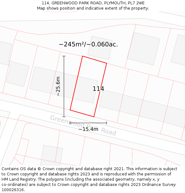 114, GREENWOOD PARK ROAD, PLYMOUTH, PL7 2WE: Plot and title map