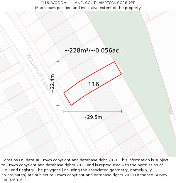 116, WOODMILL LANE, SOUTHAMPTON, SO18 2PF: Plot and title map