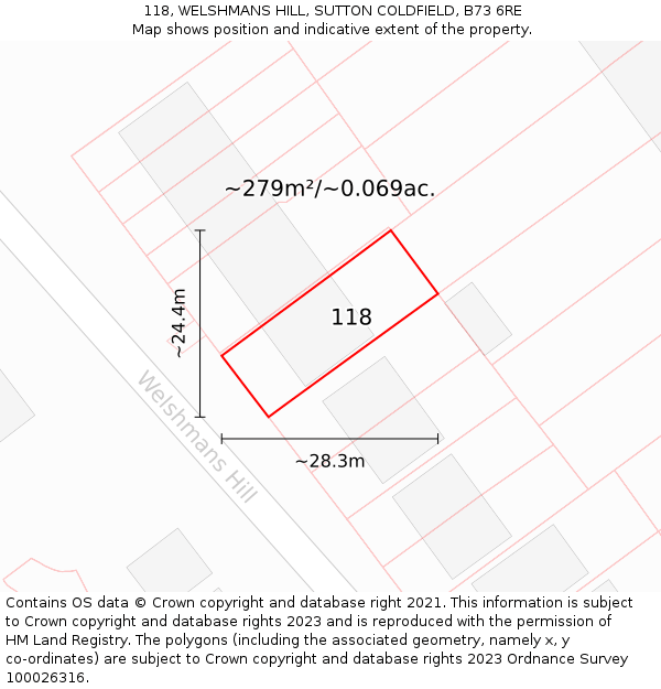 118, WELSHMANS HILL, SUTTON COLDFIELD, B73 6RE: Plot and title map