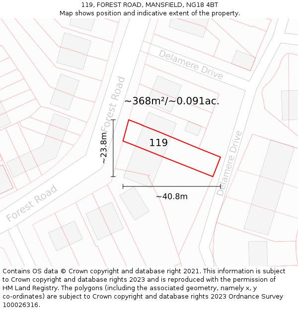 119, FOREST ROAD, MANSFIELD, NG18 4BT: Plot and title map