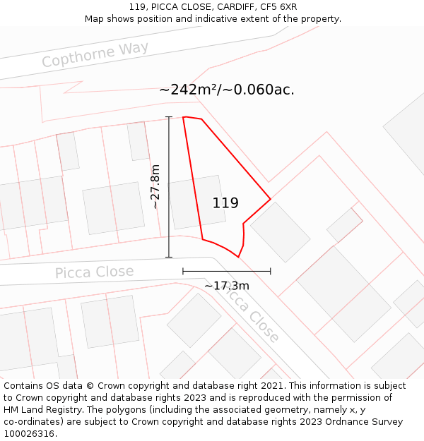 119, PICCA CLOSE, CARDIFF, CF5 6XR: Plot and title map