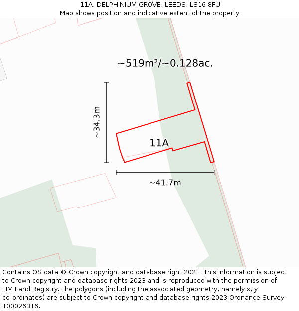 11A, DELPHINIUM GROVE, LEEDS, LS16 8FU: Plot and title map