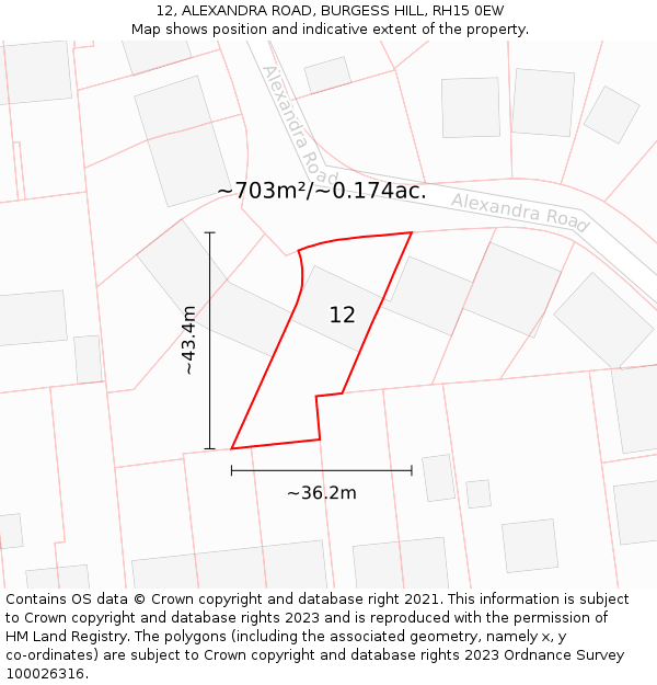 12, ALEXANDRA ROAD, BURGESS HILL, RH15 0EW: Plot and title map