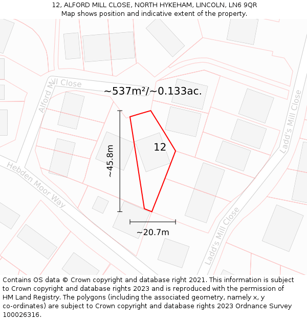 12, ALFORD MILL CLOSE, NORTH HYKEHAM, LINCOLN, LN6 9QR: Plot and title map