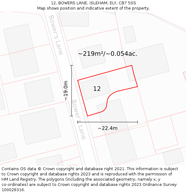 12, BOWERS LANE, ISLEHAM, ELY, CB7 5SS: Plot and title map