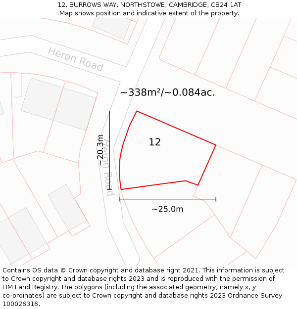 12, BURROWS WAY, NORTHSTOWE, CAMBRIDGE, CB24 1AT: Plot and title map