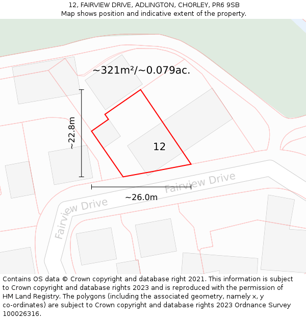 12, FAIRVIEW DRIVE, ADLINGTON, CHORLEY, PR6 9SB: Plot and title map