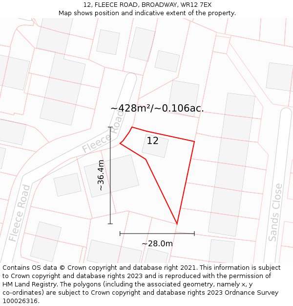 12, FLEECE ROAD, BROADWAY, WR12 7EX: Plot and title map