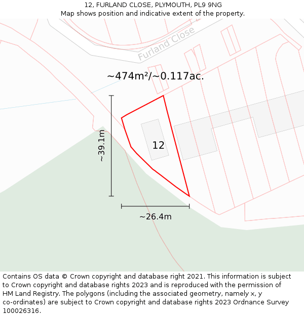 12, FURLAND CLOSE, PLYMOUTH, PL9 9NG: Plot and title map