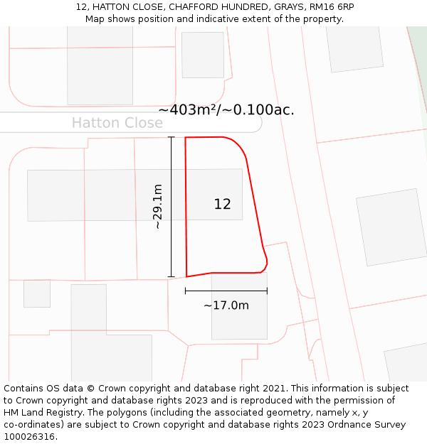 12, HATTON CLOSE, CHAFFORD HUNDRED, GRAYS, RM16 6RP: Plot and title map