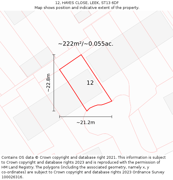 12, HAYES CLOSE, LEEK, ST13 6DF: Plot and title map