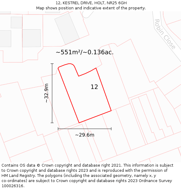 12, KESTREL DRIVE, HOLT, NR25 6GH: Plot and title map